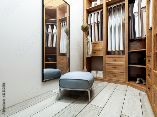 Fototapeta Narrow coat closet, brown closet