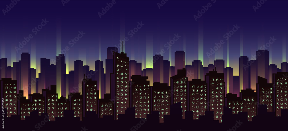 Urban neon landscape, nighttime cityscape vector illustration Stock Vector  | Adobe Stock
