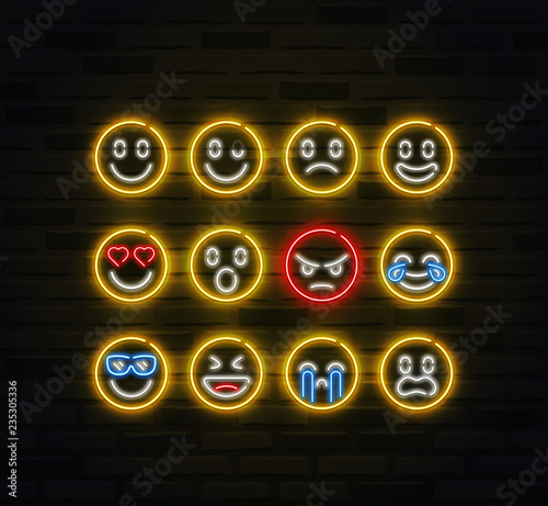 Vector emoji icon set in outline neon style
