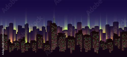 Urban neon landscape  nighttime cityscape vector illustration