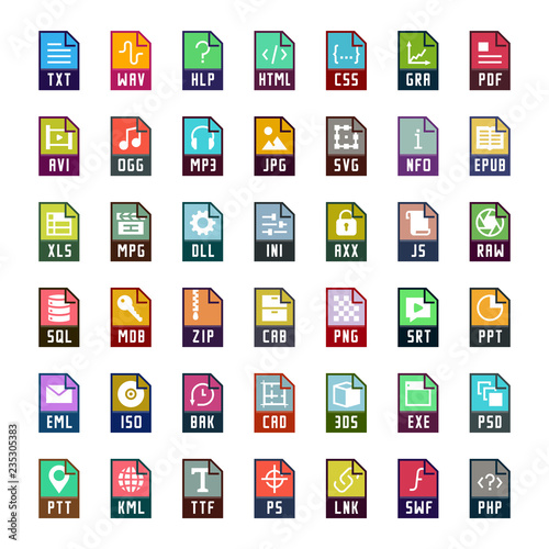 File formats vector icon set in flat style