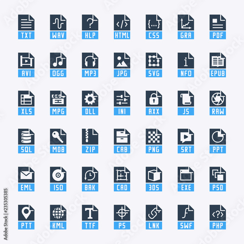 File formats vector icon set in glyph style