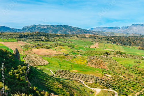 Beautiful view of the green valley in Ronda, Spain