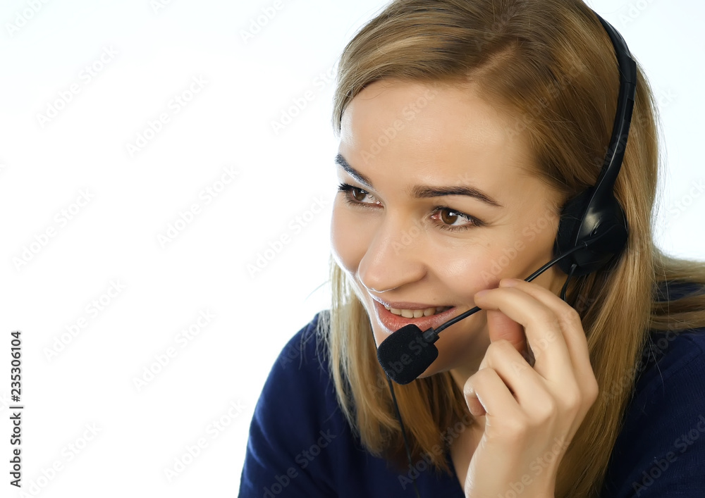 call center representative talking on helpline, Headset telemarketing positive female call center agent at work. call center representative talking on helpline, Headset telemarketing positive female call center agent at work.