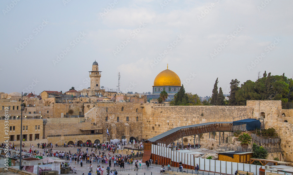 View of the Old City at the Western Wall and Temple Mount in Jerusalem, Israel.