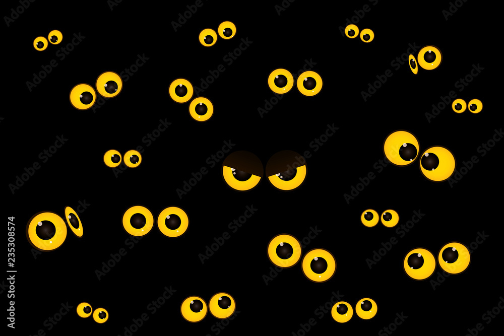 Fototapeta premium The eyes of cartoon owl in the darkness background. Vector illustration