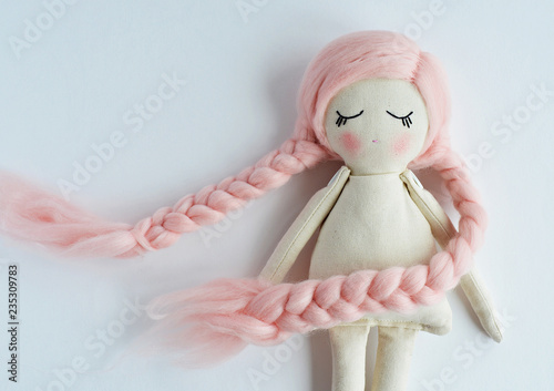 Rag doll with pink hair braids tutorial  photo