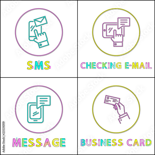 Sms and checking mail set vector illustration