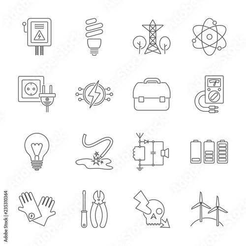 Set of energy icons in modern thin line style. High quality black outline electicity symbols for web site design and mobile apps. Simple energy pictograms on a white background. Editable Stroke.