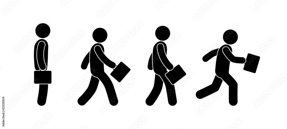 stick figure, man walking, businessman with a briefcase, a set of  movements, human silhouette Stock Illustration | Adobe Stock