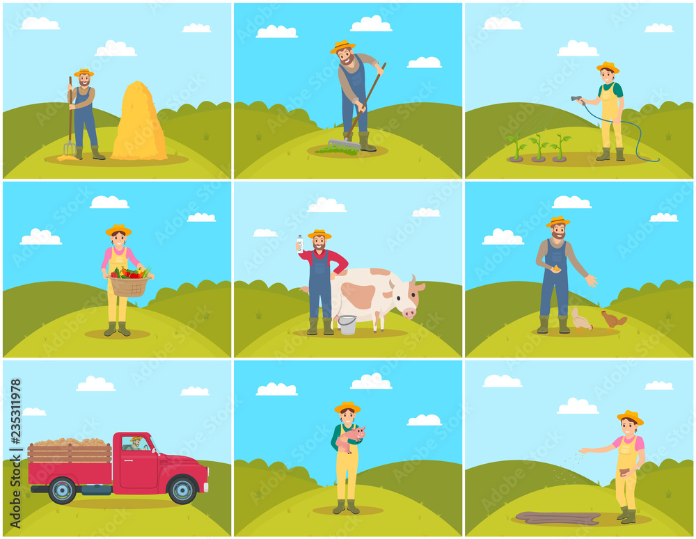 Fototapeta premium Beekeeper and Farming Man Vector Illustration