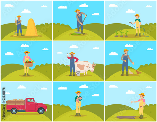 Beekeeper and Farming Man Vector Illustration