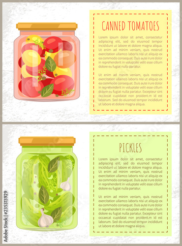 Canned Tomatoes and Cucumbers Vector Illustration