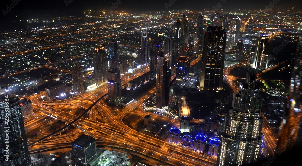 Dubai City at Night Top View