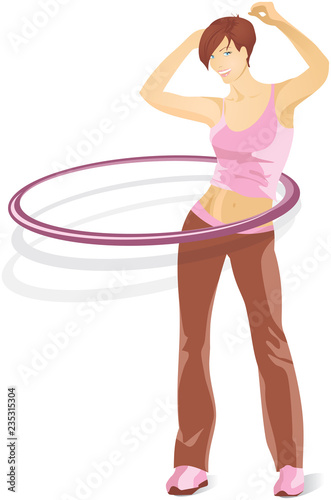 Girl in a tracksuit with a hula hoop.
