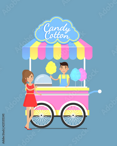 Bright Street Cart with Tasty Sweet Candy Cotton