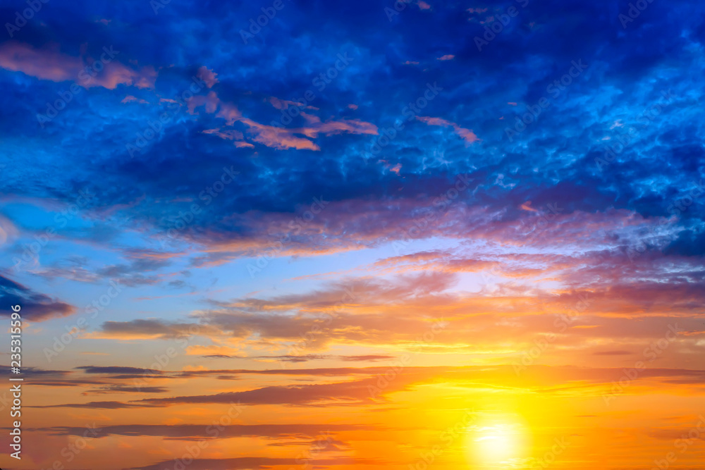 Fototapeta premium Sunset dramatic sky clouds. Sky with clouds and sun.