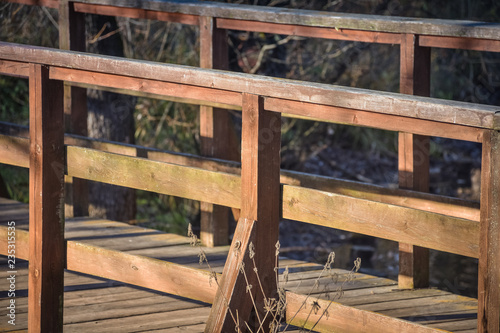 Wooden railing close up