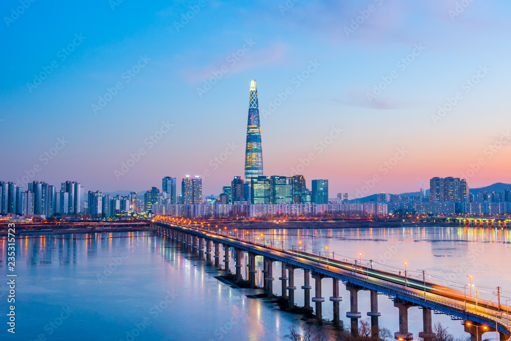 twilight sky at han river in seoul south korea
