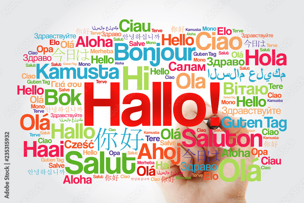 Hallo (Hello Greeting in German) word cloud in different languages of the world, background concept Hallo (Hello Greeting in German) word cloud in different languages of the world, background concept