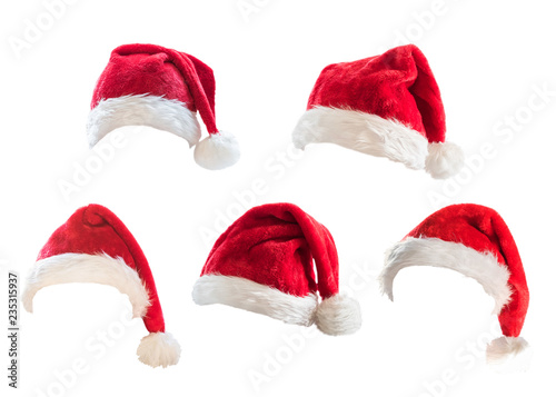 Santa Claus helper red hat costume set isolated on white background with clipping path for Christmas and New Year holiday seasonal festive celebration design decoration