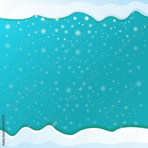 Fototapeta Naklejka Na Ścianę i Meble -  vector winter snow caps on azure sky background with snowflakes. winter snow border or frame for winter sale or christmas banner design template.