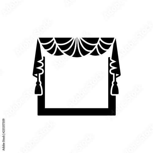 Vector illustration of fabric valance with drapery. Flat icon of window pelmet with fans and tassels. Isolated object
