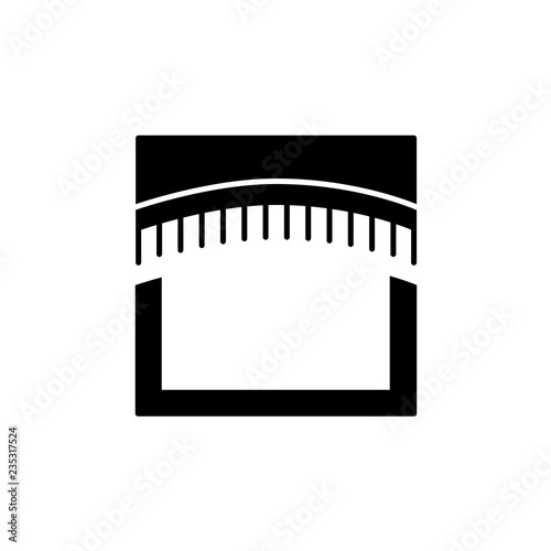 Vector illustration of fabric arched valance with fringe. Flat icon of window pelmet. Isolated object