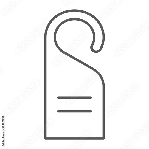 Door hanger thin line icon, hotel and hanger, do not disturb sign, vector graphics, a linear pattern on a white background.