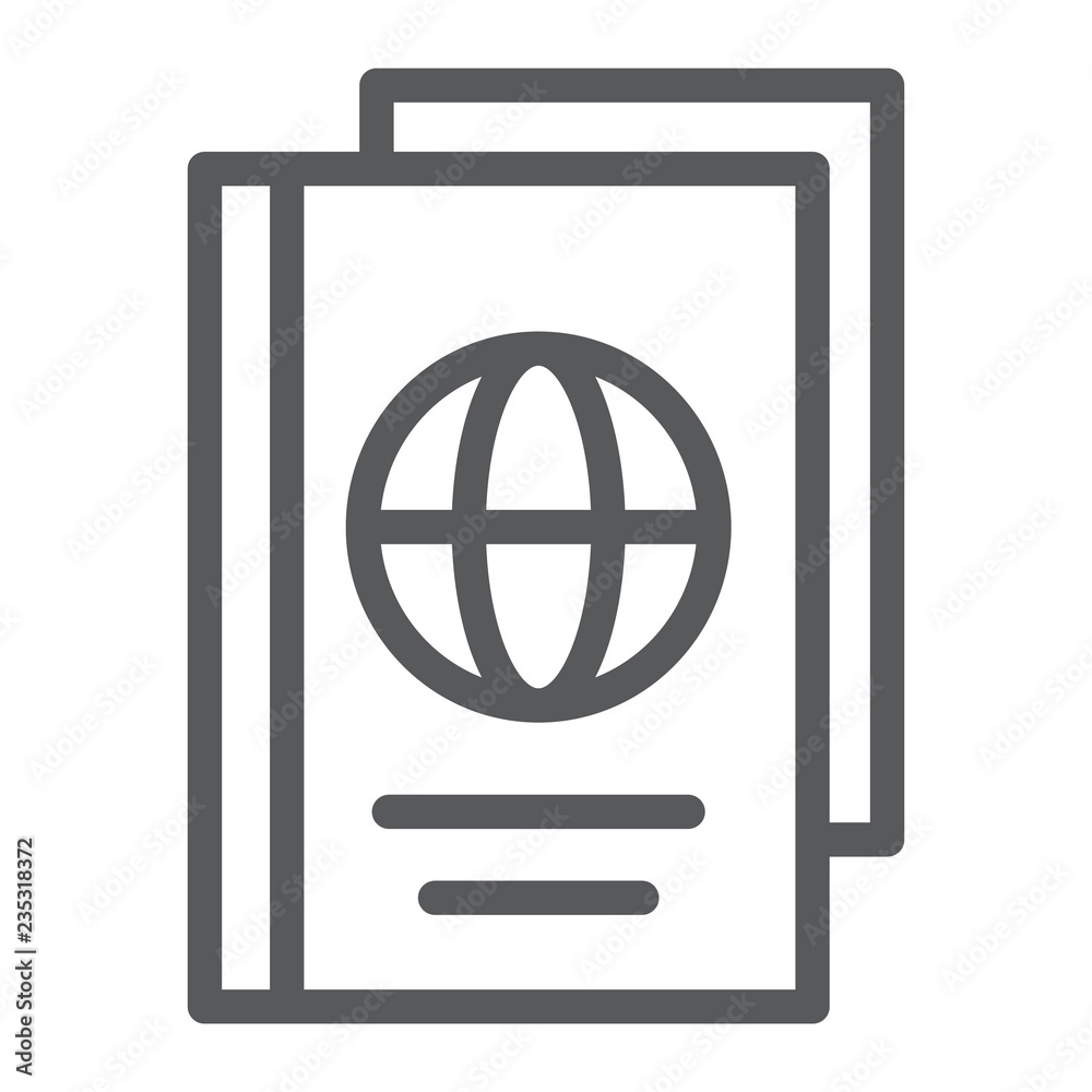 Passport line icon, document and travel, identification sign, vector graphics, a linear pattern on a white background.