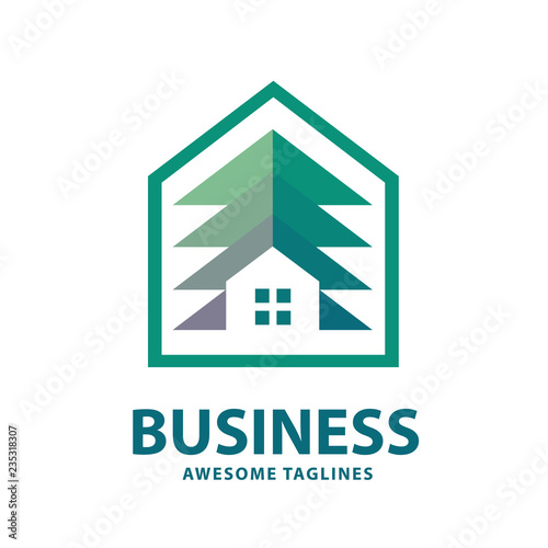 creative and simple pine house logo, home and pine trees logo for property or housing business