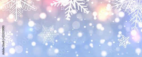Christmas background with snowflakes and colorful lights, winter vector  back...