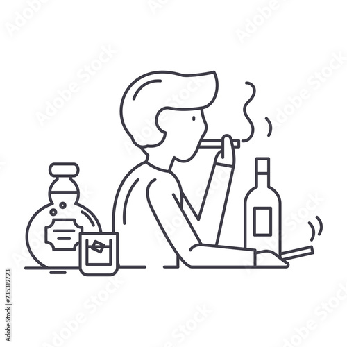 Bad habits line icon concept. Bad habits vector linear illustration, sign, symbol