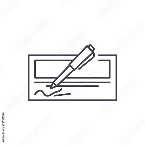 Bank check line icon concept. Bank check vector linear illustration, sign, symbol