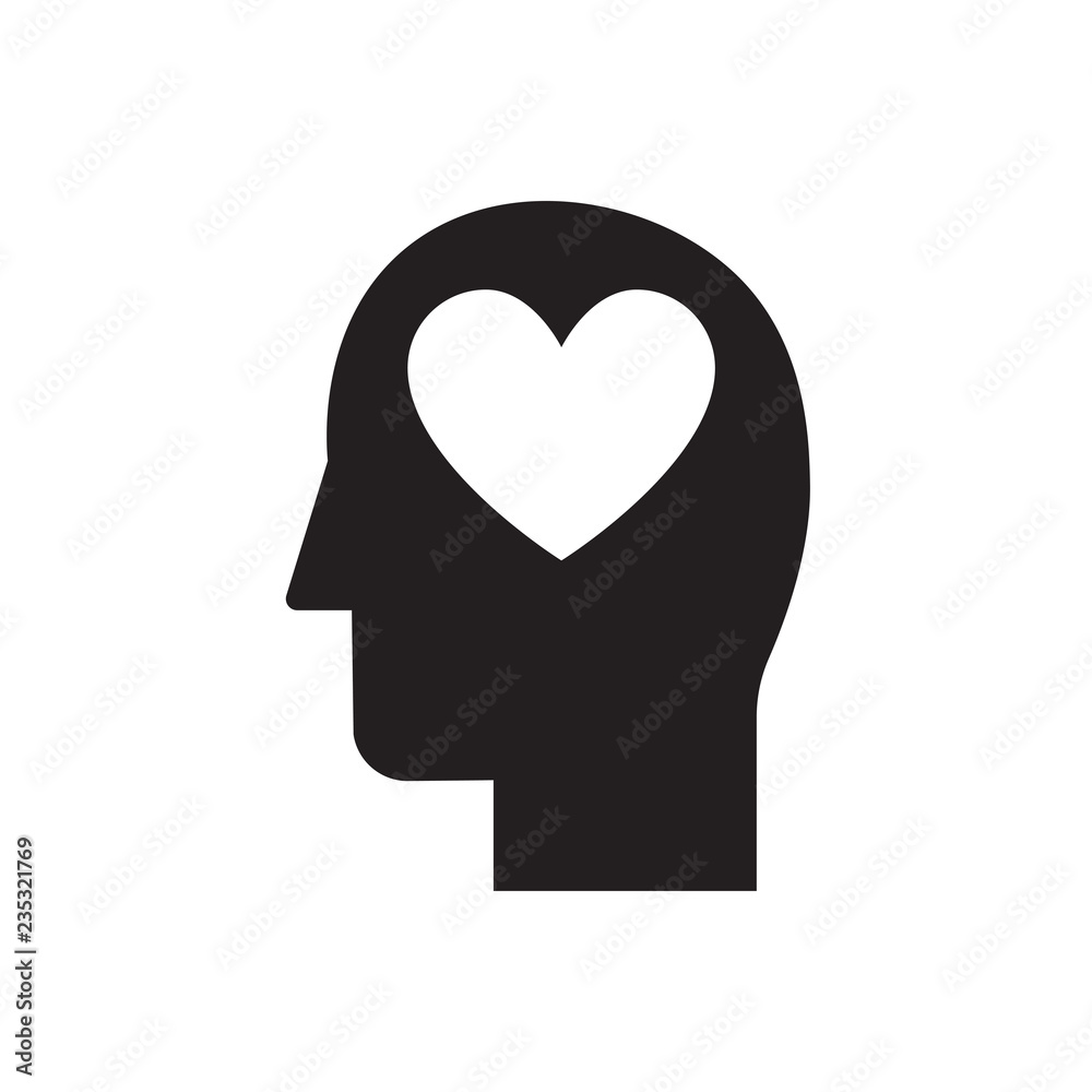 Heart people icon. Head with heart, health sign.