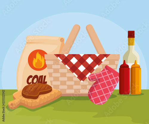meat food and hamber with bbq and sauces