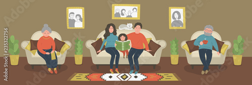 Whole family together. 