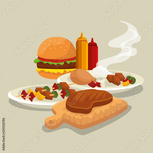 hamburger with thigh and meat food to the bbq