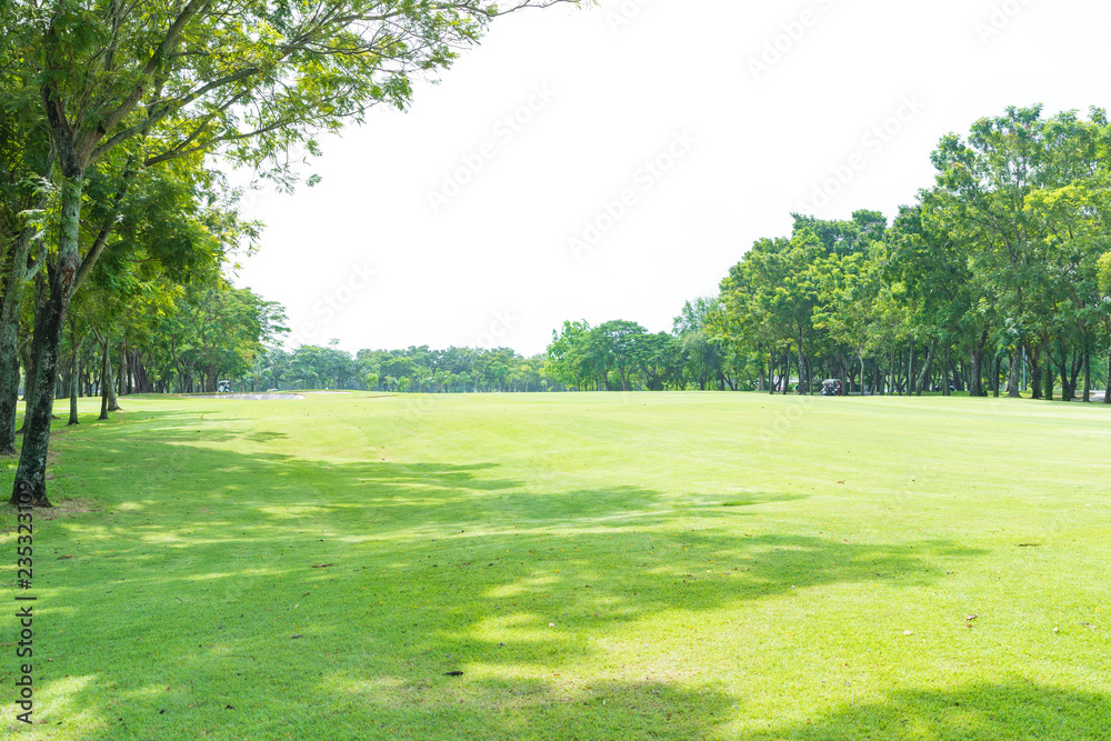 Focus Putting Green, Fairway Rough in golf court blur on white background.