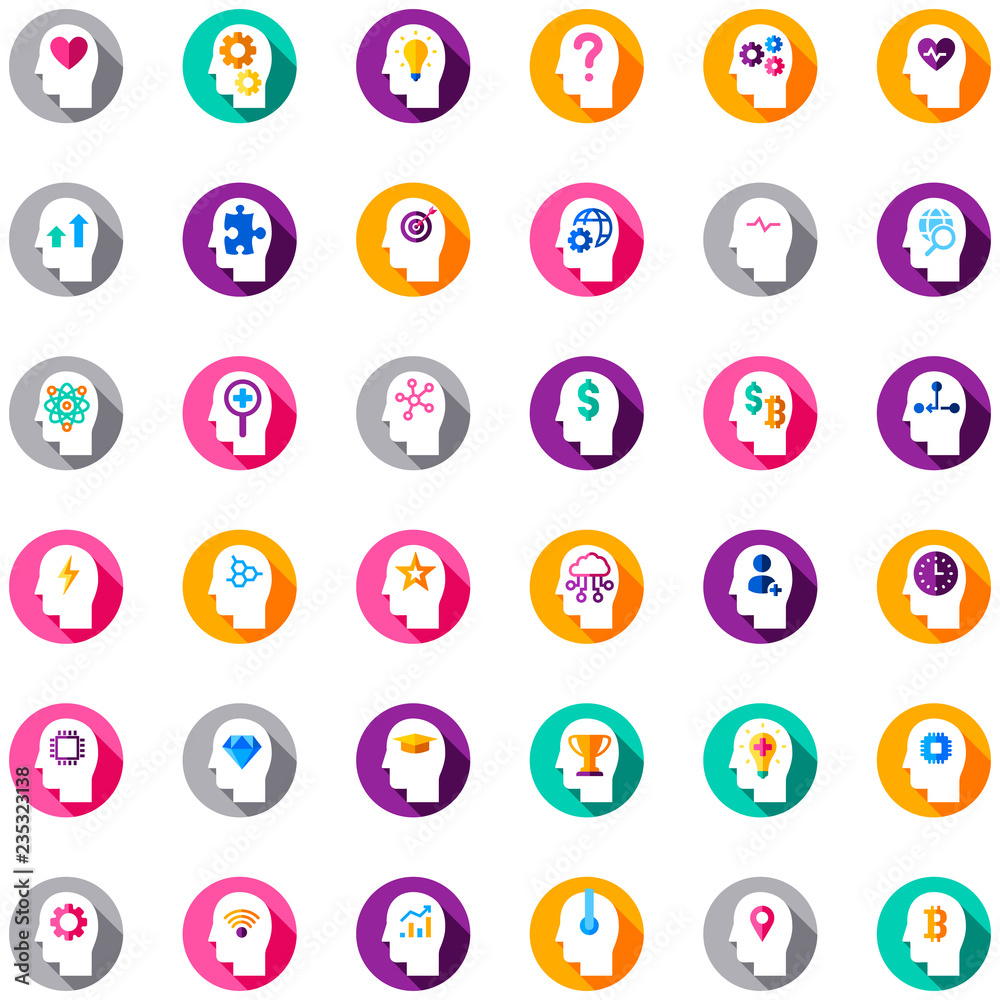 Flat line icons set of human brain process, brain thinking, emotions, mental health, creative process, business solutions, character experience, learning, strategy and development, opportunities. Flat line icons set of human brain process, brain thinking, emotions, mental health, creative process, business solutions, character experience, learning, strategy and development, opportunities.