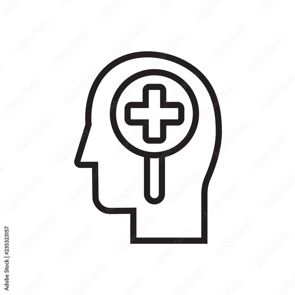 Loupe people icon. Head with health, add sign Loupe people icon. Head with health, add sign