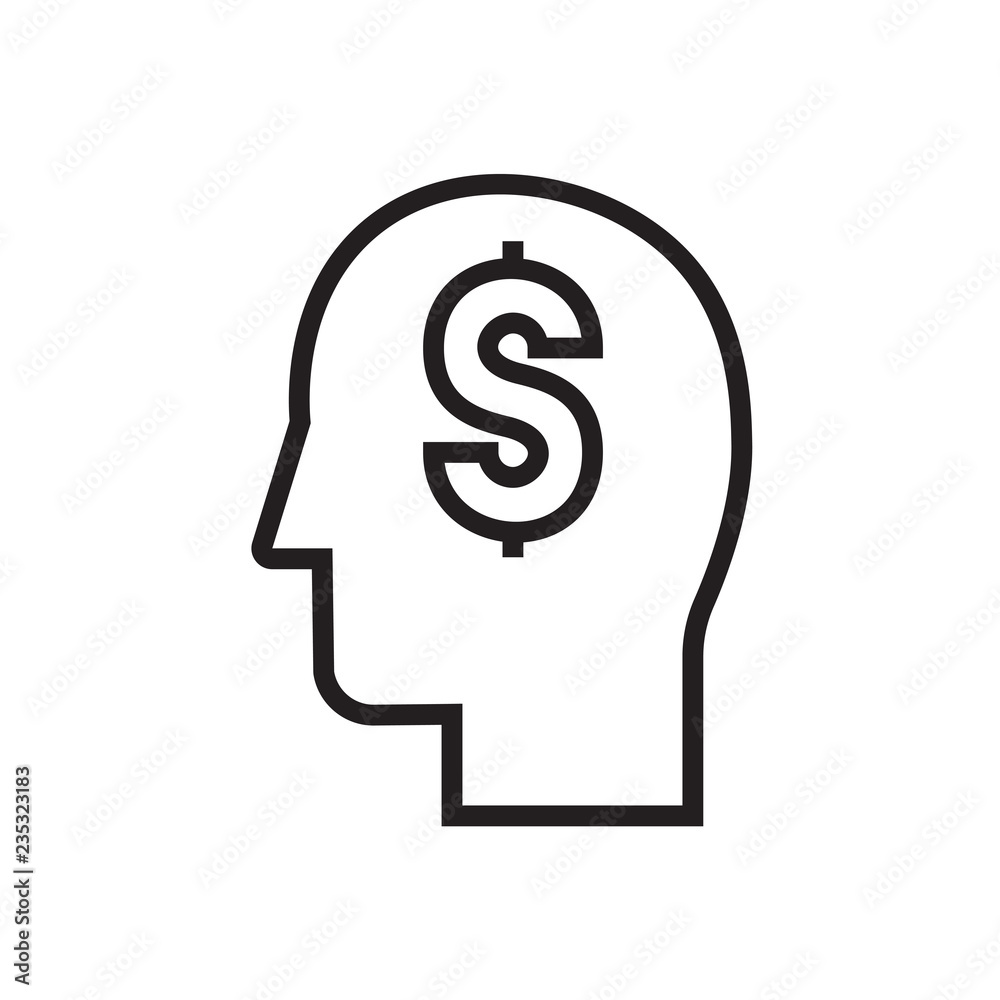 Dollar symbol business icon. Head with money symbol Dollar symbol business icon. Head with money symbol
