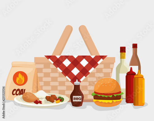 hamburger and thigh food with rice to the bbq sauces