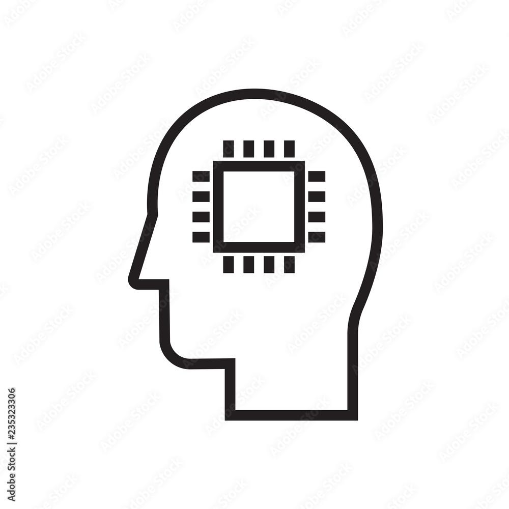 Chip people icon. Head with thinking, management, user cpu sign Chip people icon. Head with thinking, management, user cpu sign