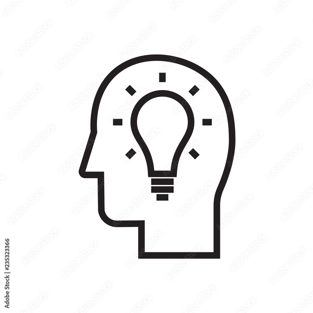 Lightbulb user icon. Head with idea sign. Lightbulb user icon. Head with idea sign.