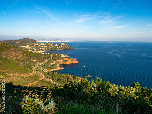 Esterel mountains and the Mediterranean sea in French Riviera in winter