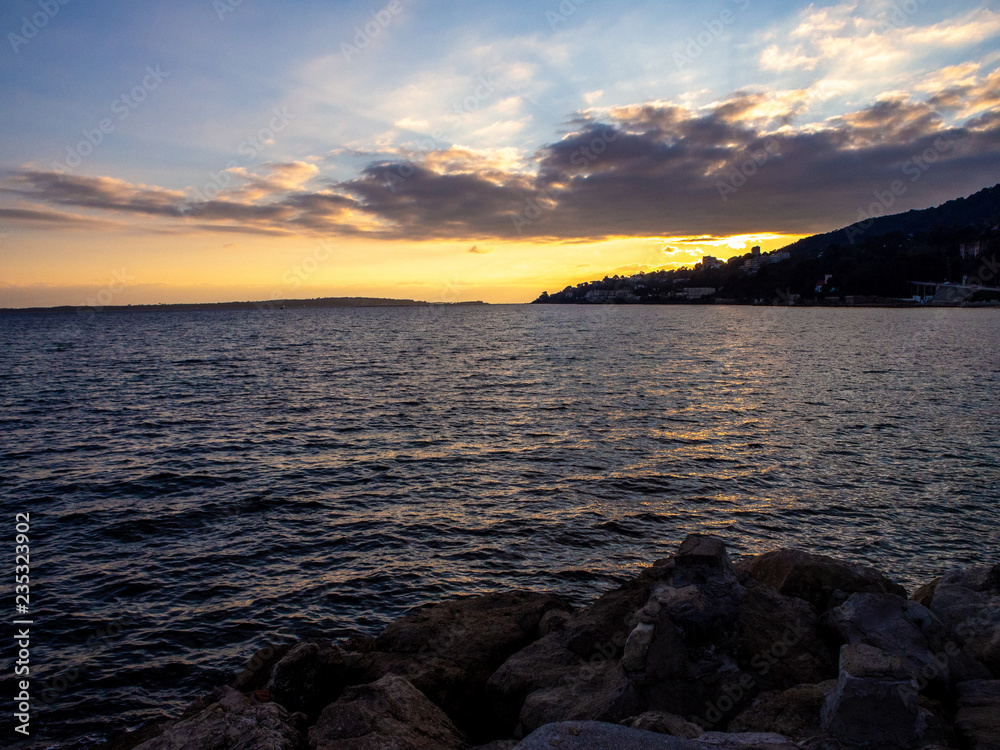 sunset on the Mediterranean coastline