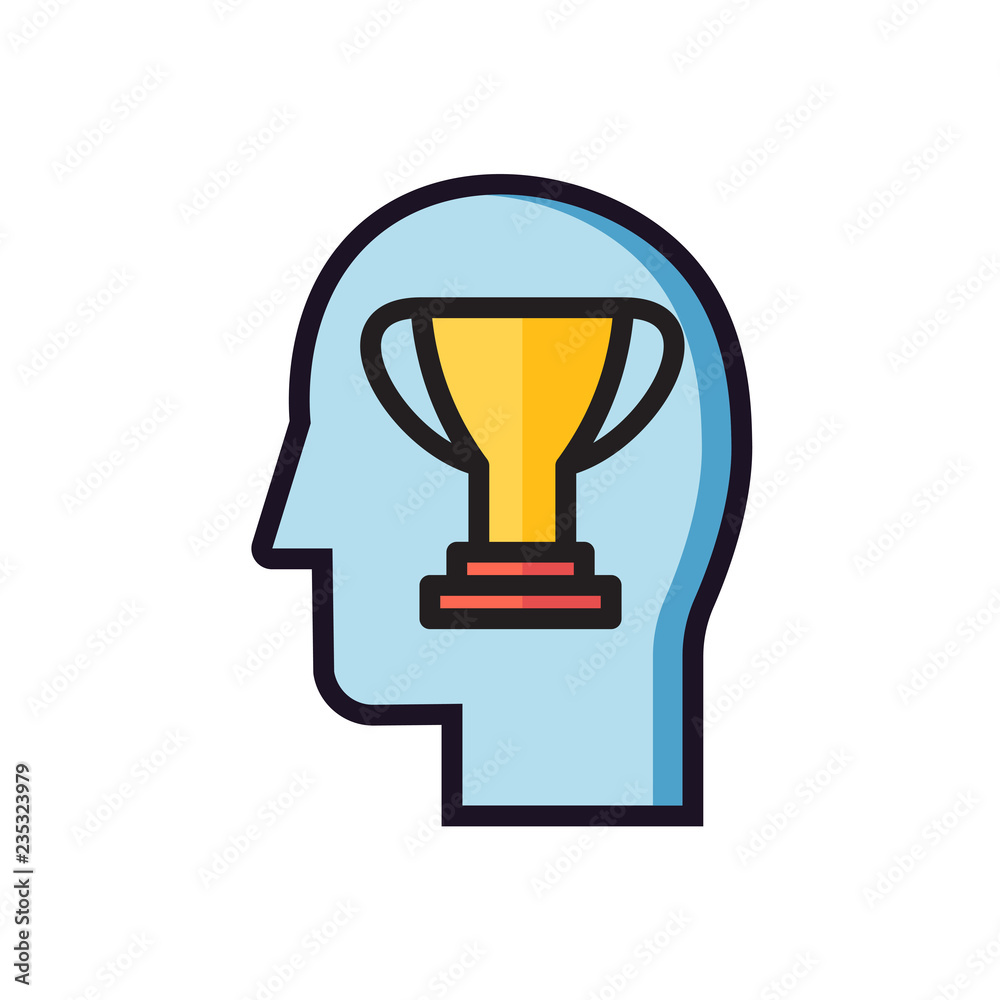 Trophy people icon. Head with success, winner, user head sign