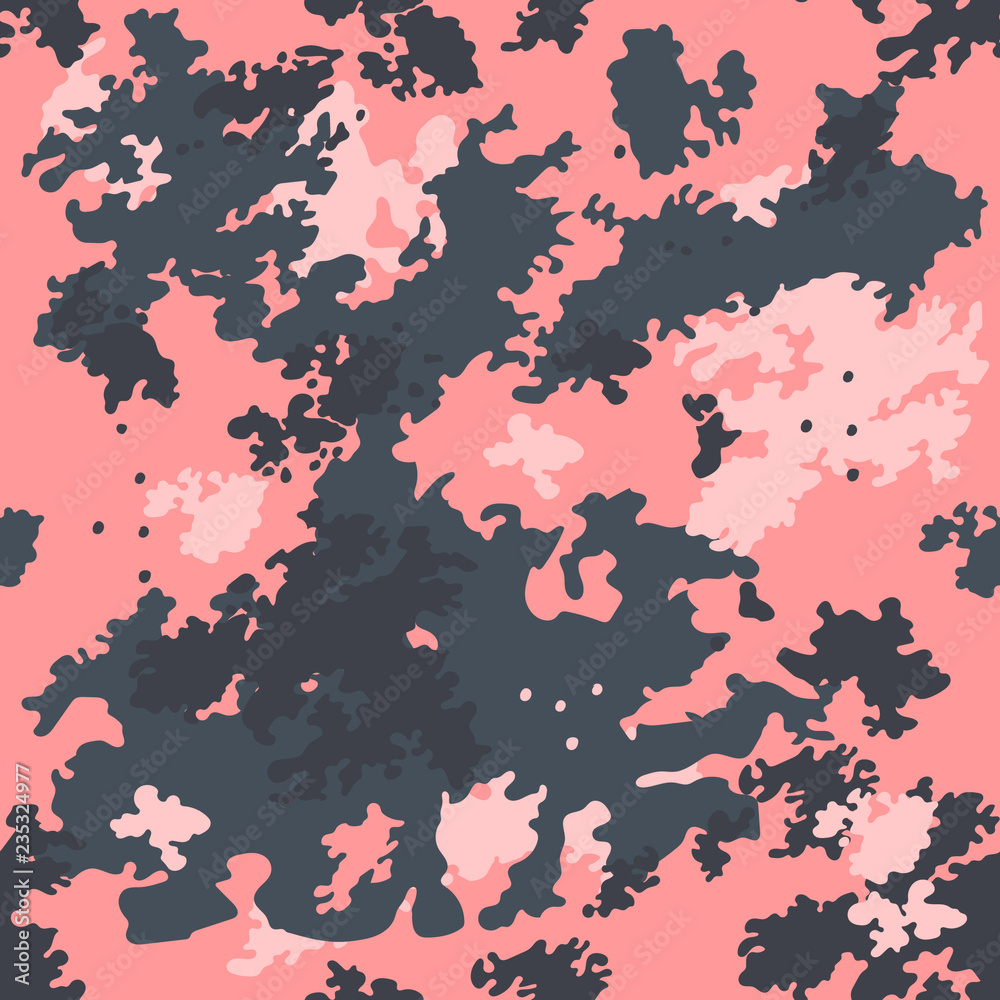 Camouflage seamless pattern. Classic clothing style with pink. Vetor background.