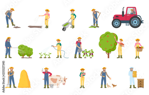 Farmer Busy with Seasonal Work Vector Illustration